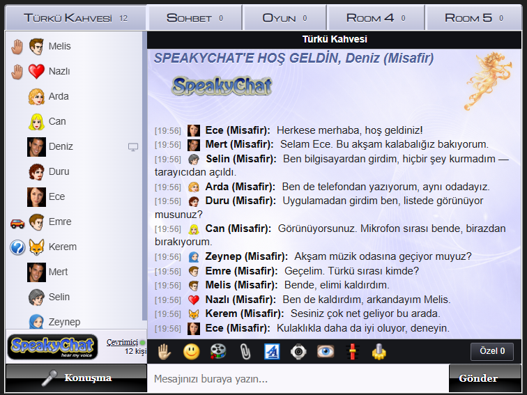 SpeakyChat odası bilgisayar tarayıcısında